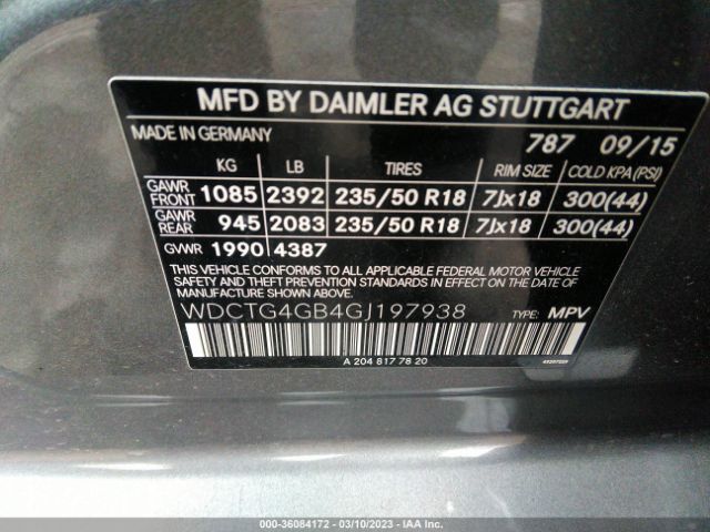 WDCTG4GB4GJ197938 Mercedes-Benz Gla Gla 250