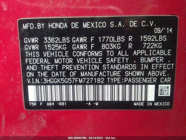 Honda FIT LX 2015 3HGGK5G57FM727182 Image 9