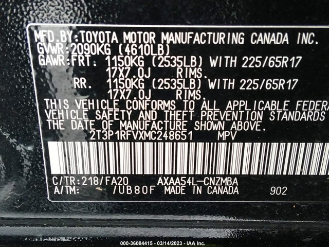 2021 TOYOTA RAV4 XLE VIN: 2T3P1RFVXMC248651