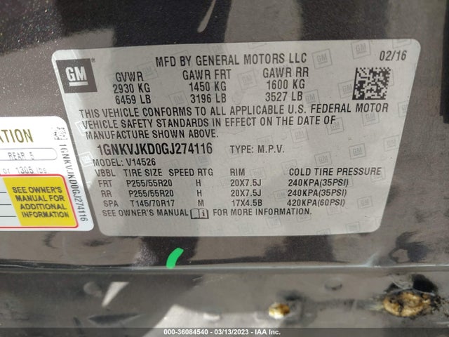 Chevrolet Traverse Ltz 2016 1GNKVJKD0GJ274116 Image 11
