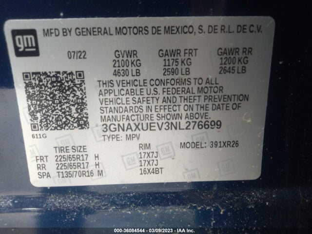 Chevrolet EQUINOX LT 2022 3GNAXUEV3NL276699 Image 9