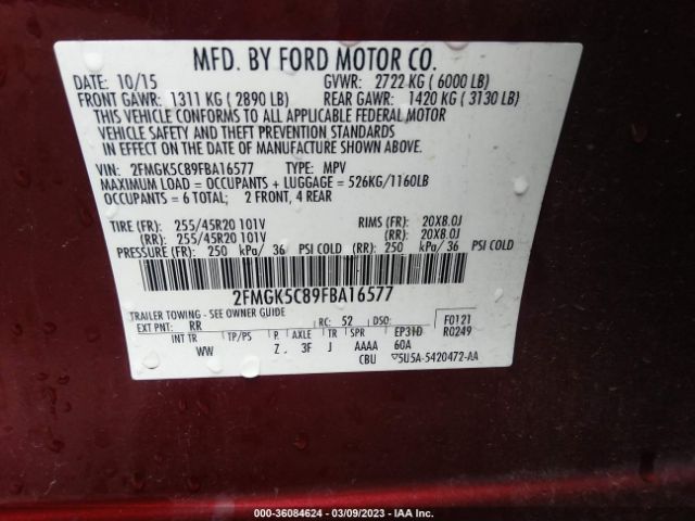 2FMGK5C89FBA16577 Ford FLEX SEL