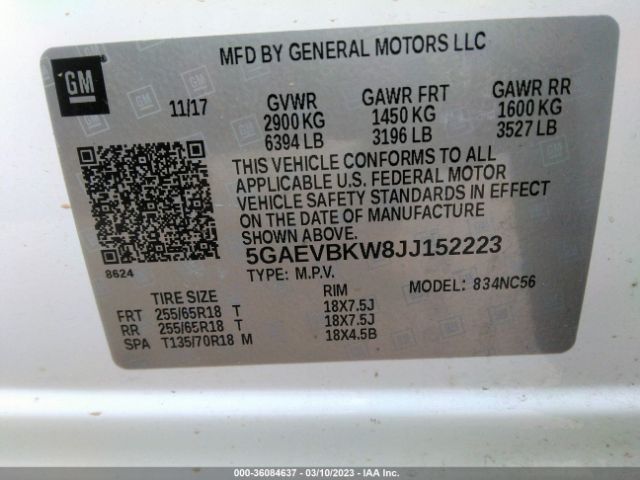 5GAEVBKW8JJ152223 Buick Enclave Premium