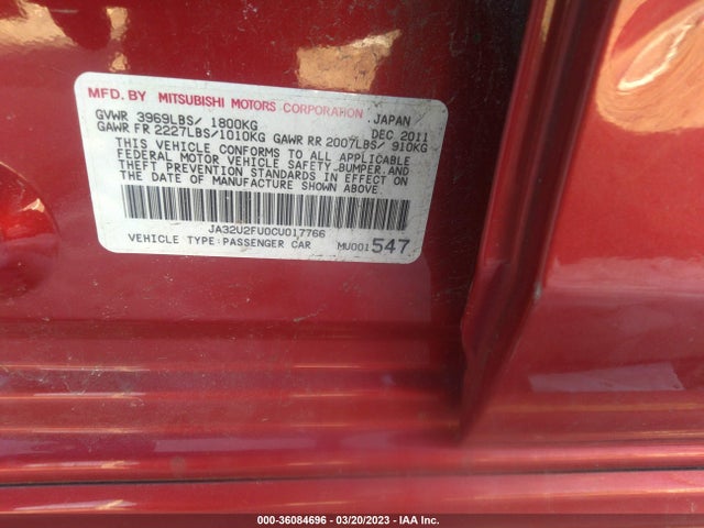 2012 MITSUBISHI LANCER ES VIN: JA32U2FU0CU017766