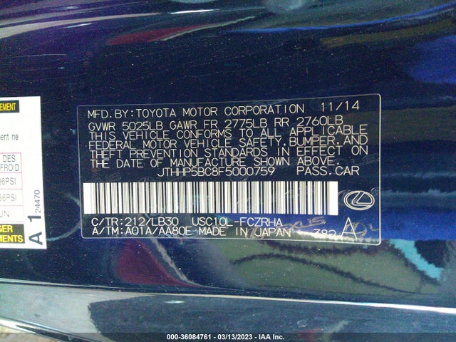 JTHHP5BC8F5000759 Lexus RC F