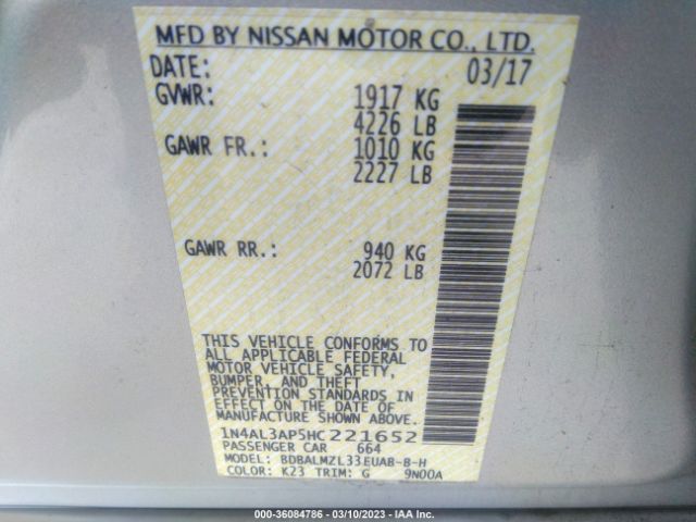 1N4AL3AP5HC221652 Nissan Altima 2.5 Sv