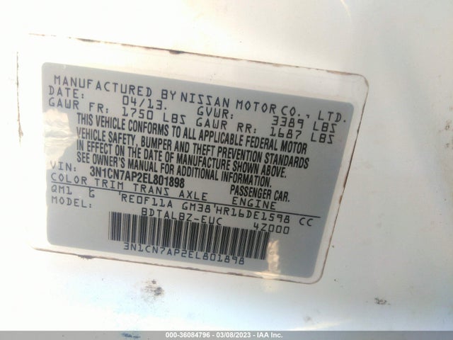 Nissan VERSA SV 2014 3N1CN7AP2EL801898 Image 10