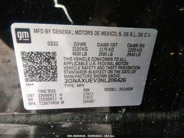 Chevrolet EQUINOX LT 2022 3GNAXUEV3NL206426 Image 9