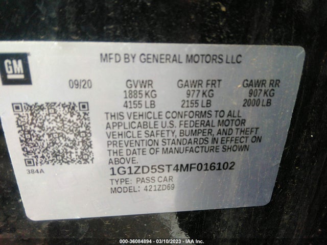 Chevrolet MALIBU LT 2021 1G1ZD5ST4MF016102 Image 9