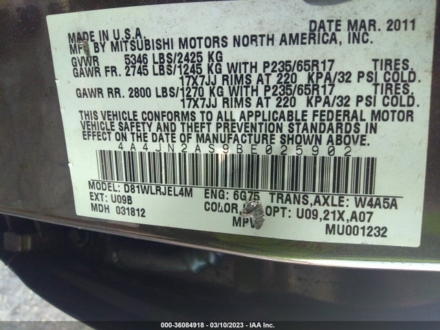 4A4JN2AS9BE025902 Mitsubishi Endeavor Ls