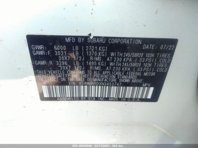 4S4WMARDXN3453747 Subaru Ascent Touring