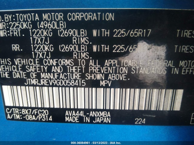 2016 Toyota RAV4, VIN: JTMRJREV9GD058415