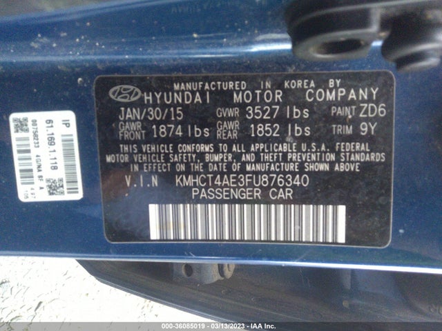 2015 HYUNDAI ACCENT GLS VIN: KMHCT4AE3FU876340