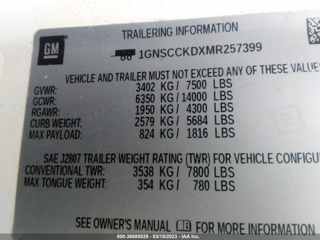 Chevrolet Suburban Lt 2021 1GNSCCKDXMR257399 Image 9