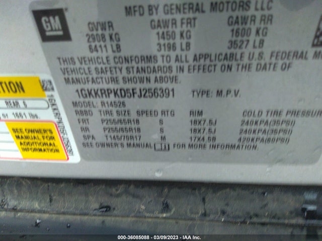 GMC ACADIA SLE 2015 1GKKRPKD5FJ256391 Image 10