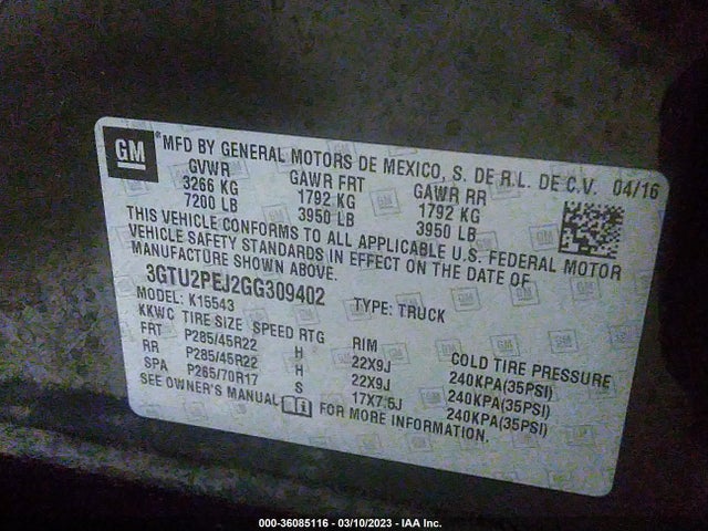 GMC Sierra 1500 Denali 2016 3GTU2PEJ2GG309402 Image 9