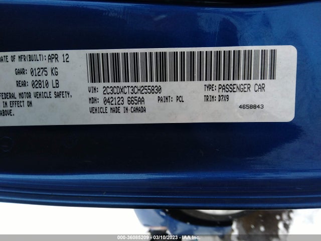 2012 DODGE CHARGER RT VIN: 2C3CDXCT3CH255830