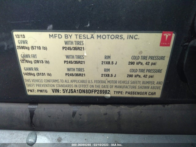 Продаж на аукціоні авто 2013 Tesla Model S, vin: 5YJSA1DN8DFP28982, номер лоту: 36085255