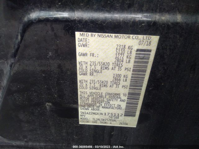 5N1AZ2MGXJN175112 Nissan Murano Platinum
