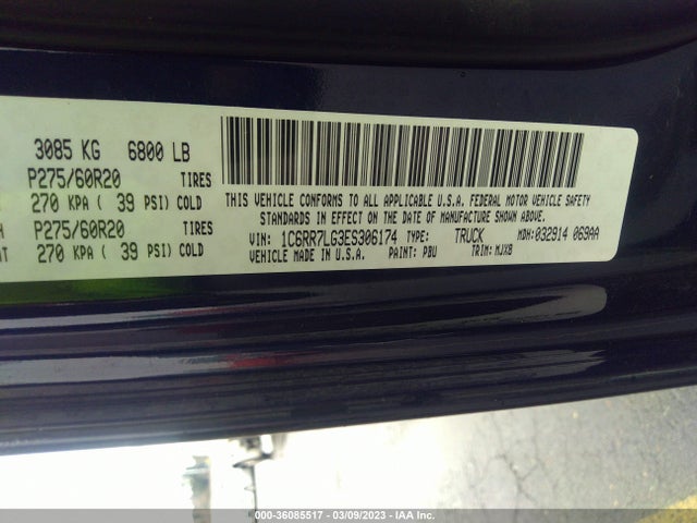 RAM 1500 Big Horn 2014 1C6RR7LG3ES306174 Image 10