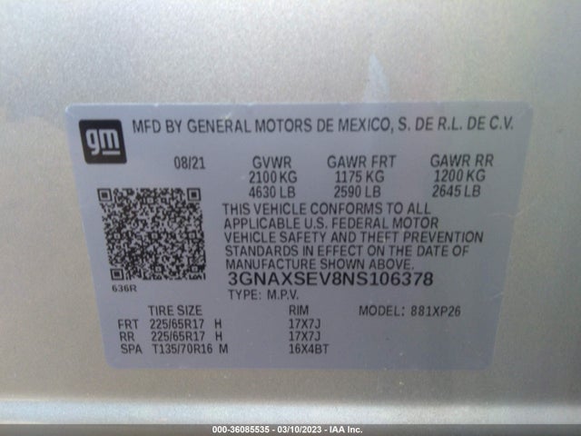 Chevrolet EQUINOX LS 2022 3GNAXSEV8NS106378 Image 9