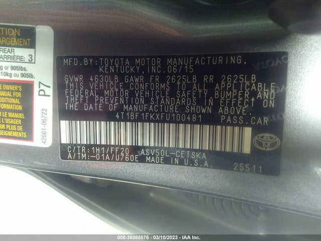 Toyota Camry Xle/se/le/xse 2015 4T1BF1FKXFU100481 Image 10