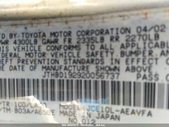 JTHBD192920056737 Lexus IS 300