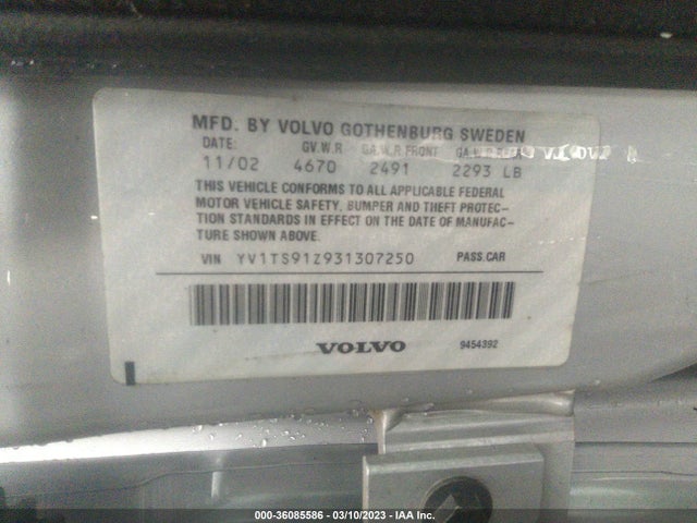 Volvo S80 2.9l Twin Turbo 2003 YV1TS91Z931307250 Image 11