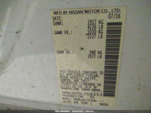 2016 NISSAN ALTIMA 2.5 VIN: 1N4AL3AP2GC266353