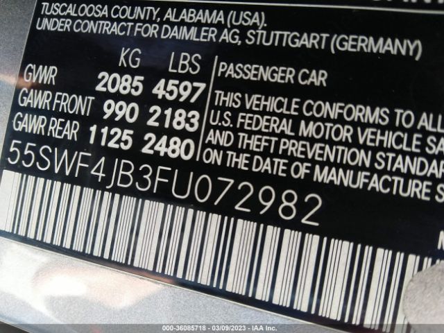 55SWF4JB3FU072982 Mercedes-Benz C-class C 300