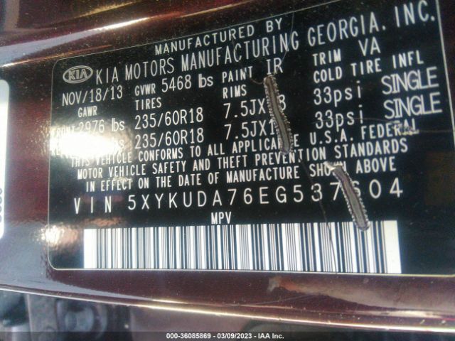 5XYKUDA76EG537604 KIA SORENTO EX