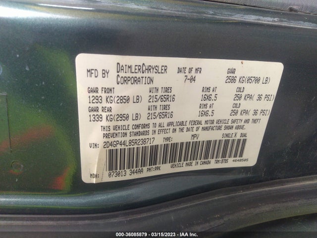 Dodge Grand Caravan Sxt 2005 2D4GP44L85R238717 Image 10
