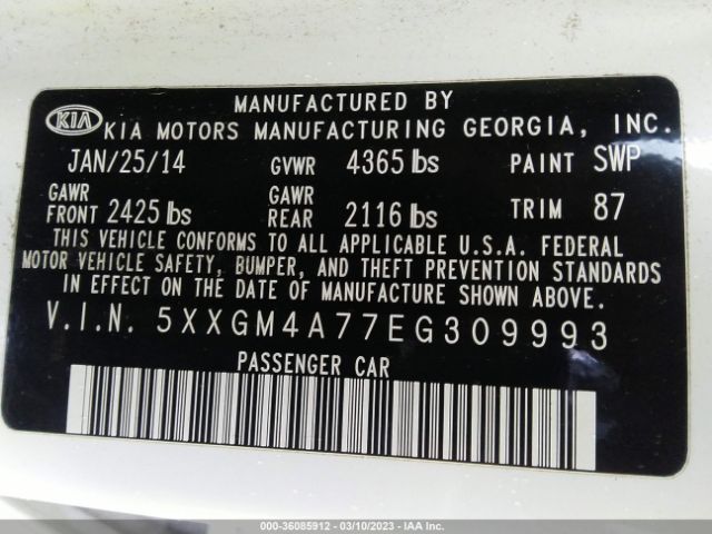 5XXGM4A77EG309993 KIA Optima Lx