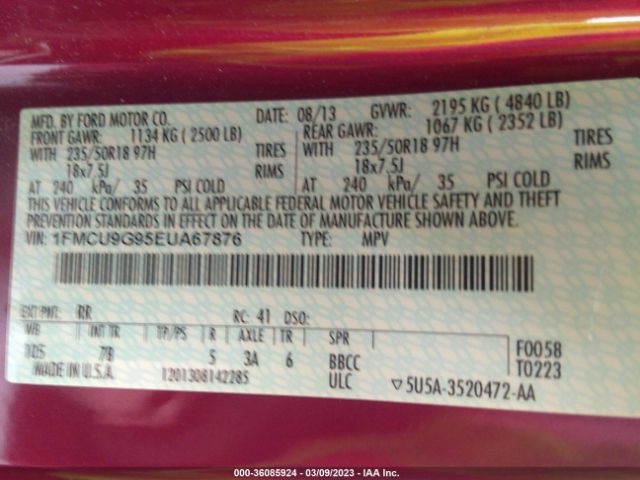 1FMCU9G95EUA67876 Ford ESCAPE SE