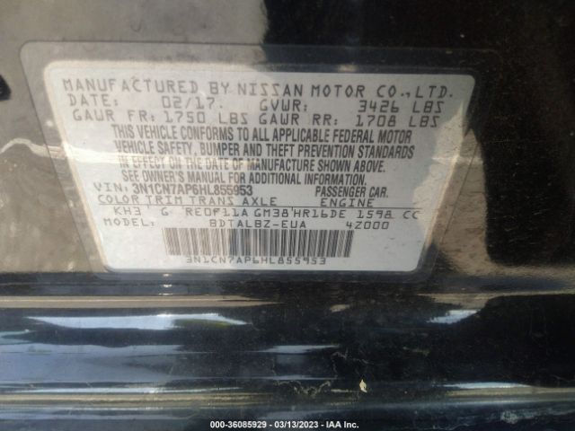 3N1CN7AP6HL855953 Nissan Versa Sedan Sv