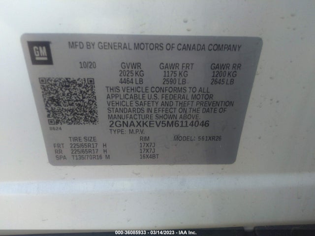Chevrolet EQUINOX LT 2021 2GNAXKEV5M6114046 Image 9