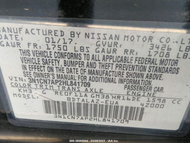 3N1CN7AP2HL841709 Nissan Versa Sedan S Plus