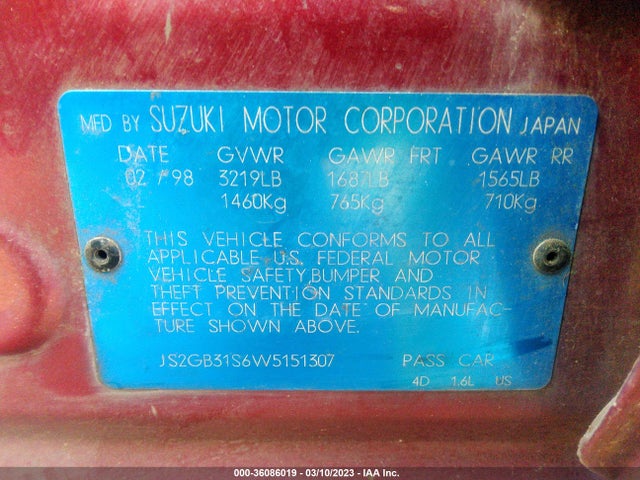 JS2GB31S6W5151307 Suzuki Esteem