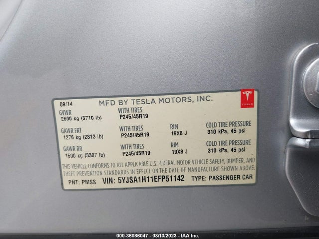 5YJSA1H11EFP51142 Tesla Model S 60 Kwh Battery/p85