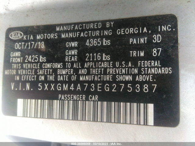 KIA Optima Lx 2014 5XXGM4A73EG275387 Image 10