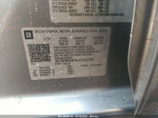 GMC Sierra 1500 Elevation 2020 3GTP9CEK0LG211733 Image 9