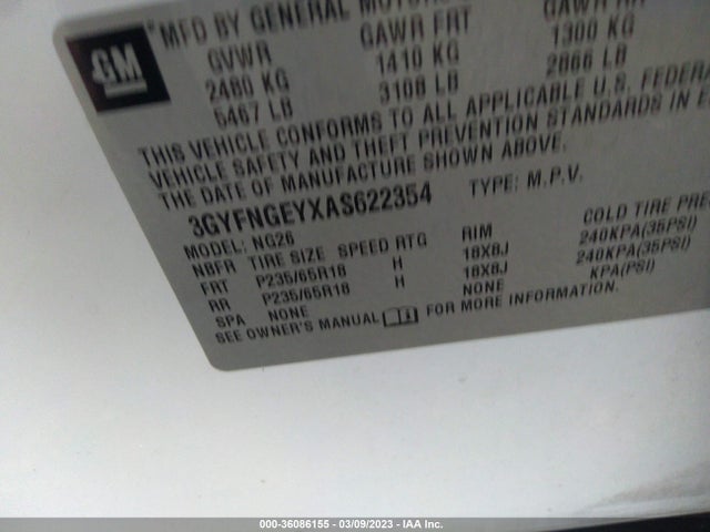 2010 CADILLAC SRX BASE VIN: 3GYFNGEYXAS622354