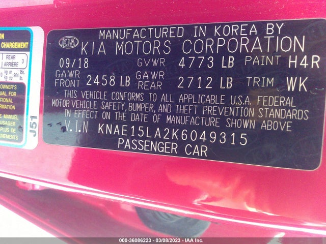KIA Stinger Base 2019 KNAE15LA2K6049315 Image 11
