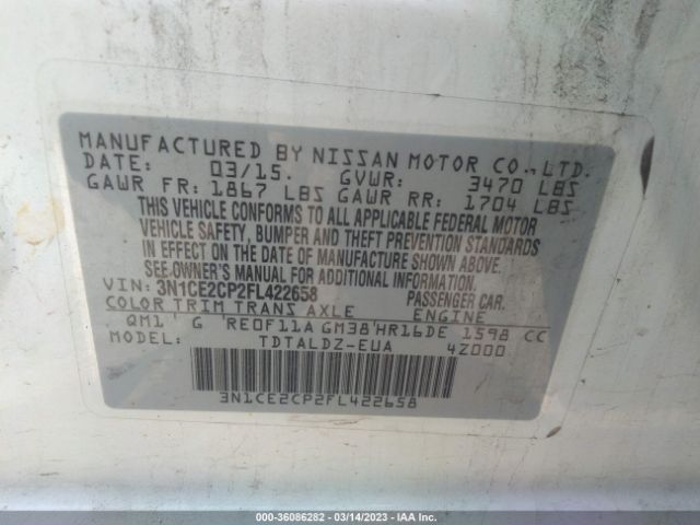3N1CE2CP2FL422658 Nissan Versa Note S/s Plus/sv/sr/sl