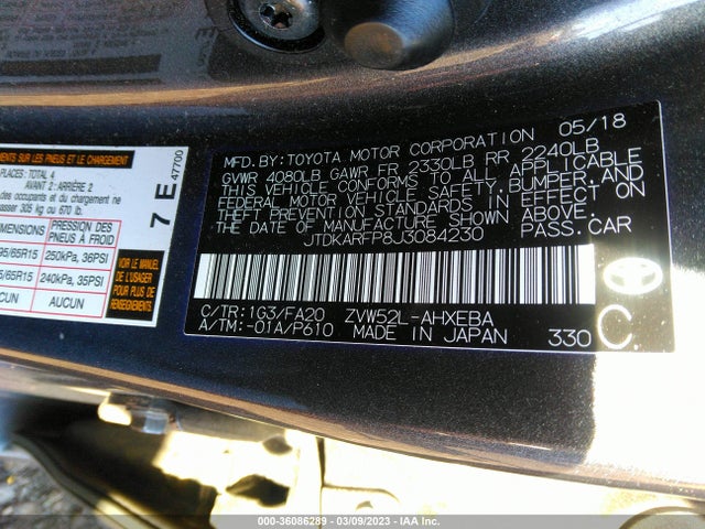 2018 Toyota Prius, VIN: JTDKARFP8J3084230