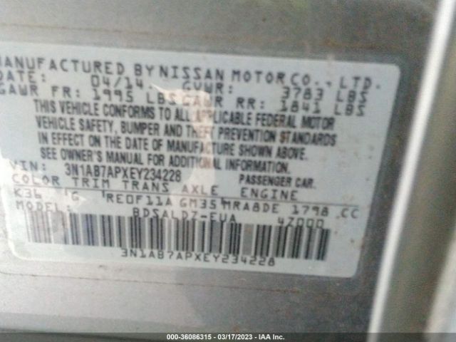 3N1AB7APXEY234228 Nissan SENTRA SV