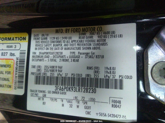 Ford Fusion Titanium 2020 3FA6P0K93LR128230 Image 10