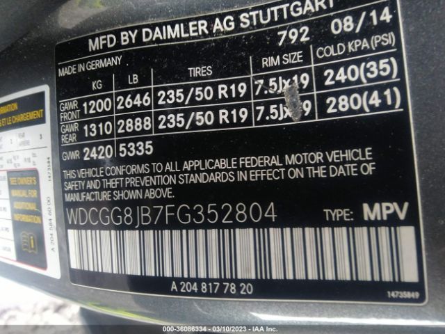 WDCGG8JB7FG352804 Mercedes-Benz Glk-class Glk 350