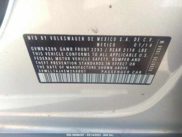 3VWLL7AJ4EM259807 Volkswagen Jetta Sedan Tdi