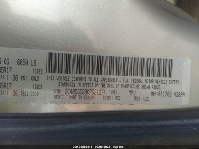 2C4RDGCG9KR621274 Dodge Grand Caravan Sxt